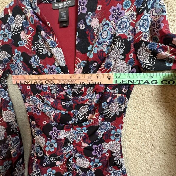 Bisou Bisou Michele Bohbot Floral Semi Sheer Ruched LS Top Whimsygoth Mesh Sz XS - Picture 14 of 15